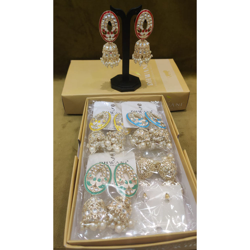 Dhwani Royal Kundan Pearl And Beads Meenakari Jhumki Earrings