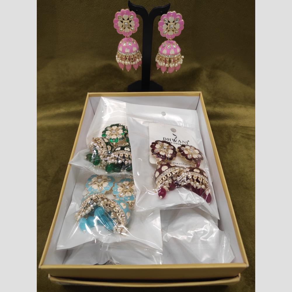 Dhwani Designer Multicolor Kundan And Meenakari Jhumki Earrings (Assorted Color)