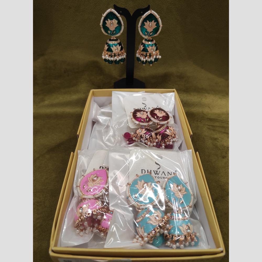 Dhwani Designer Multicolor Kundan And Meenakari Jhumki Earrings (Assorted Color)