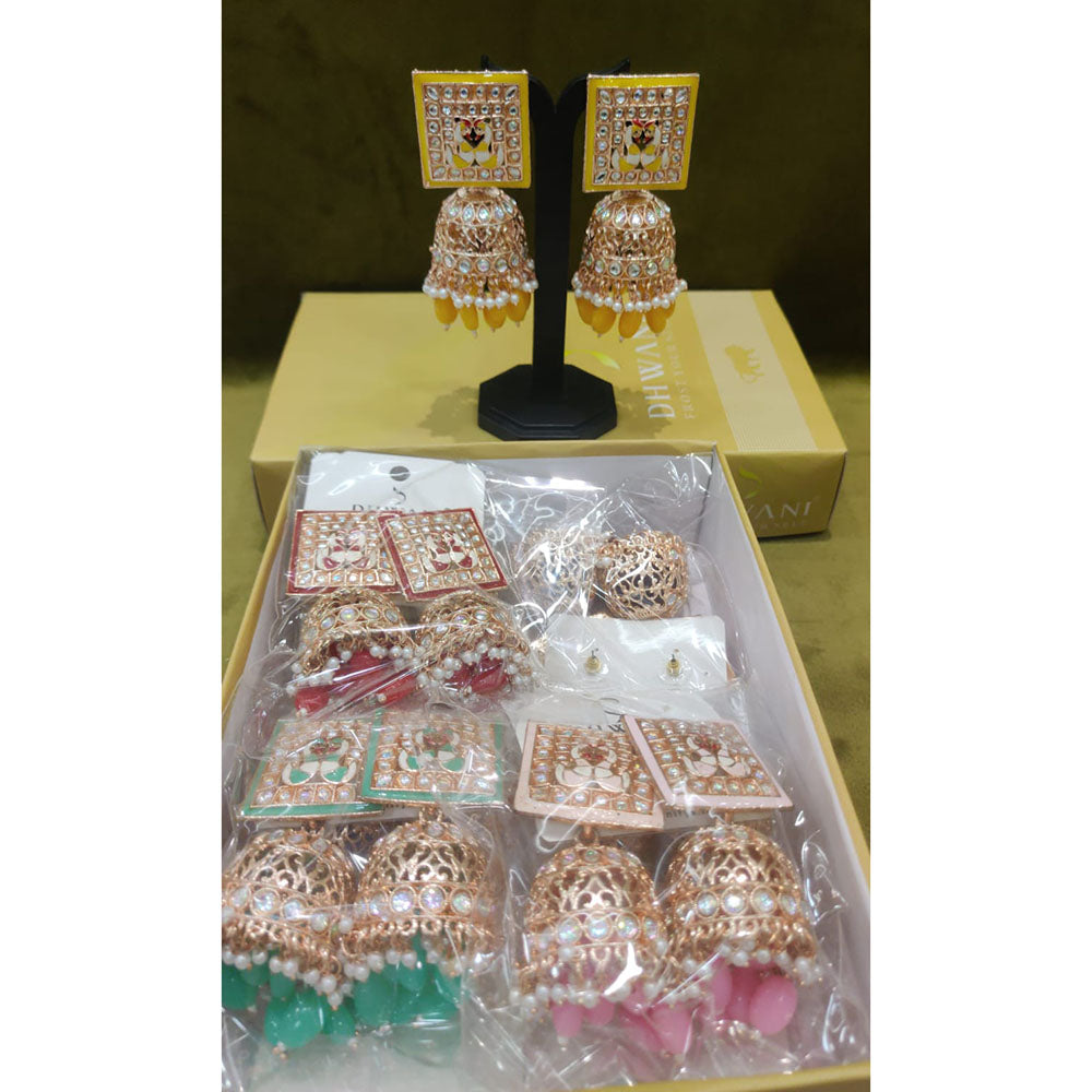 Dhwani Royal Kundan Pearl And Beads Meenakari Jhumki Earrings