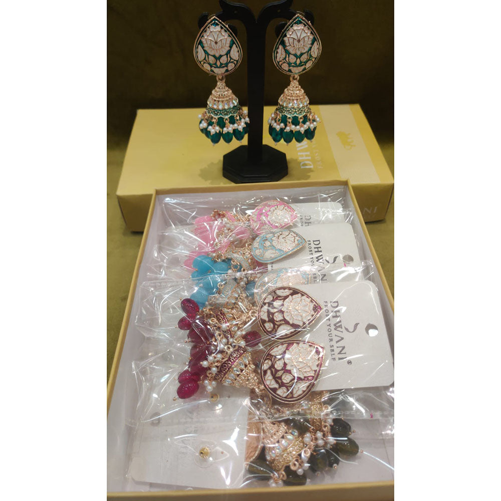 Dhwani Royal Rainbow Kundan Pearl And Beads Meenakari Jhumki Earrings