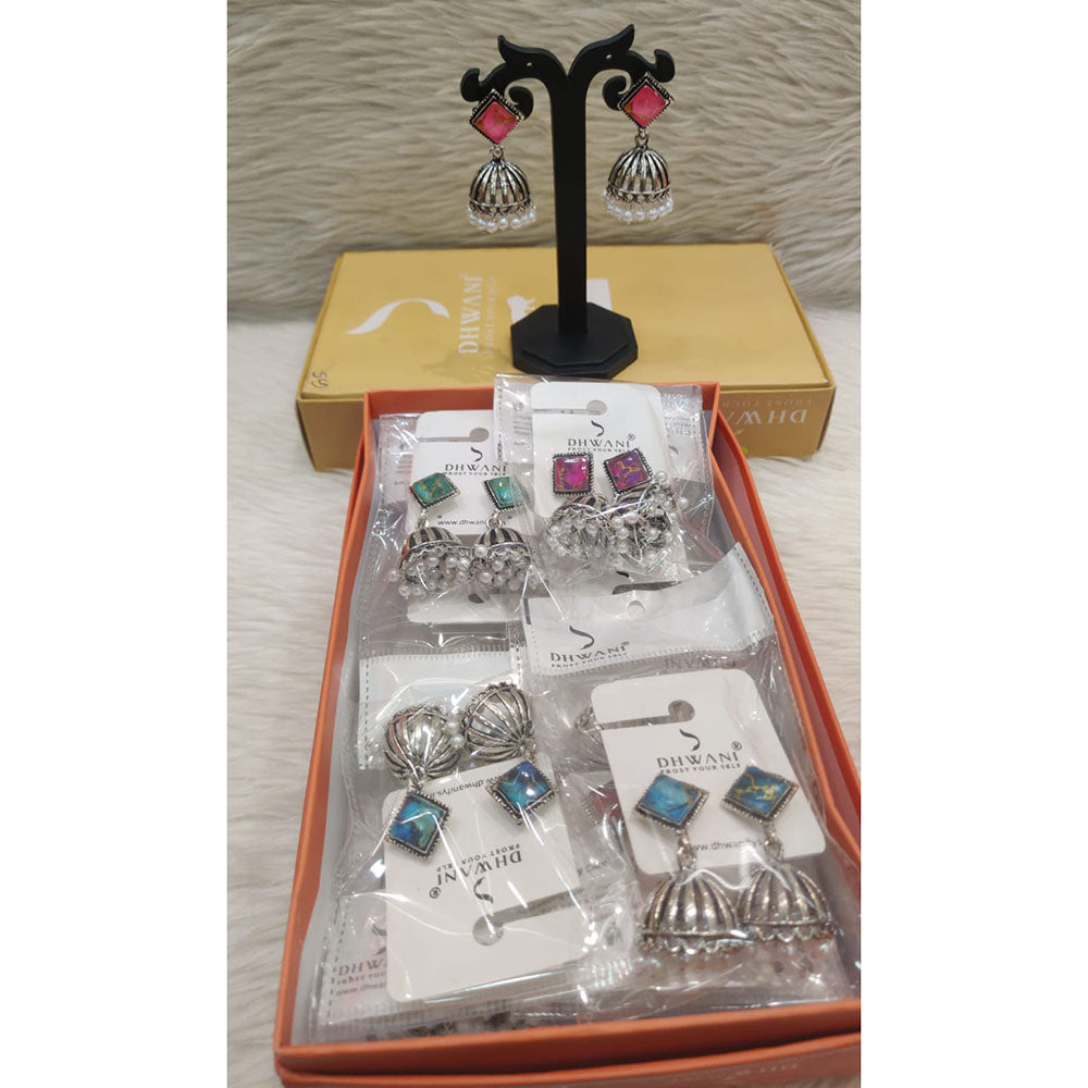 Dhwani Oxidised Plated Pota Stone And Pearl Jhumki Earrings