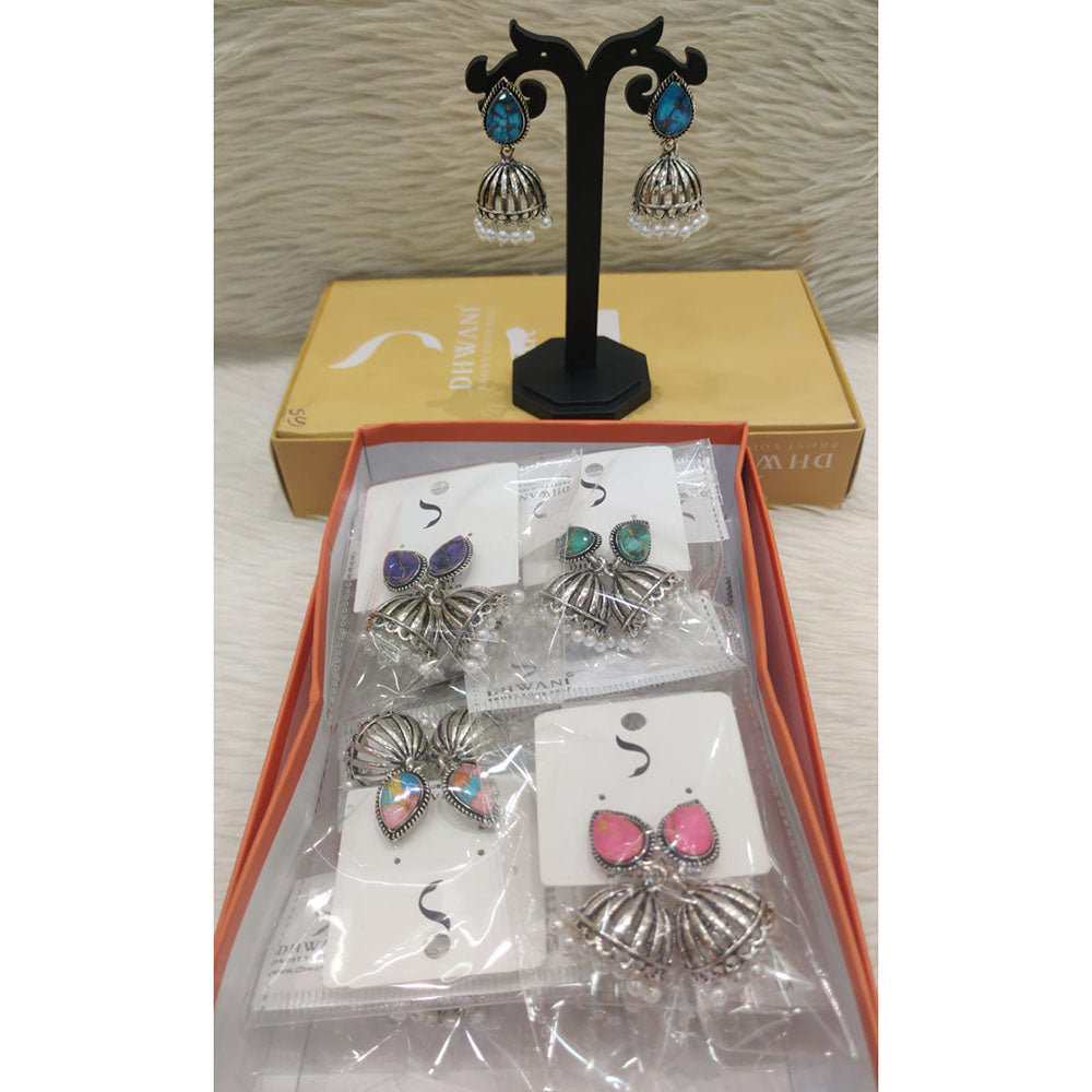 Dhwani Oxidised Plated Pota Stone And Pearl Jhumki Earrings