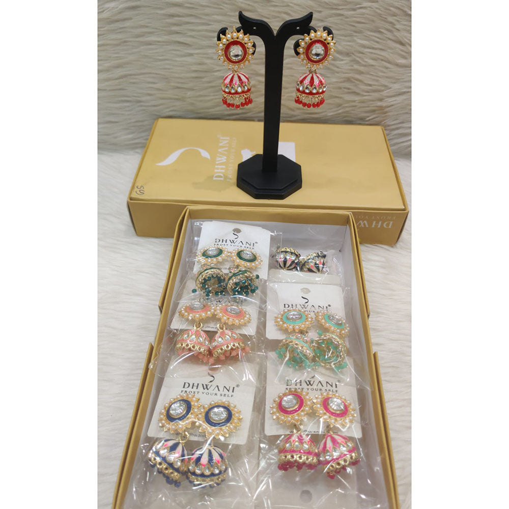 Dhwani Royal Kundan And Pearl Meenakari Jhumki Earrings