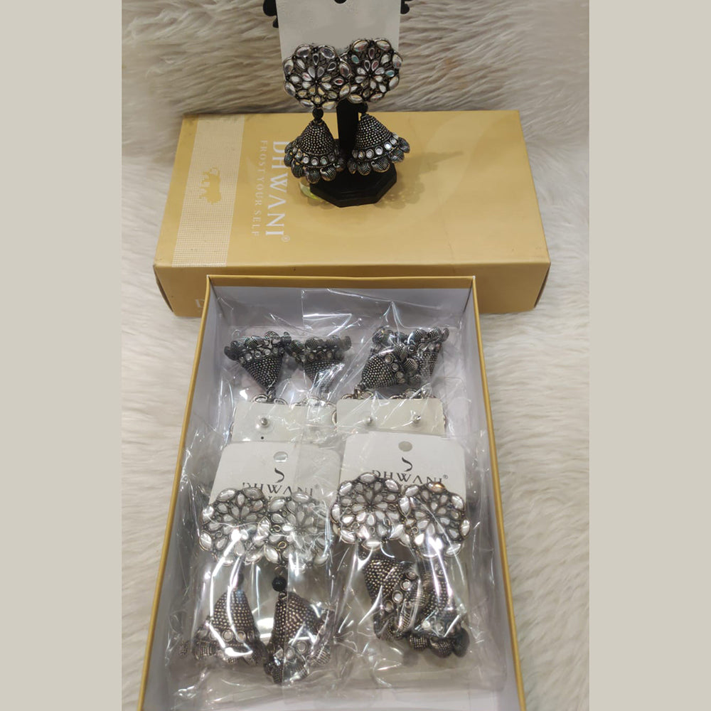 Dhwani Boho Oxidised Plated Crystal Stone Jhumki Earrings (Pack of 8)