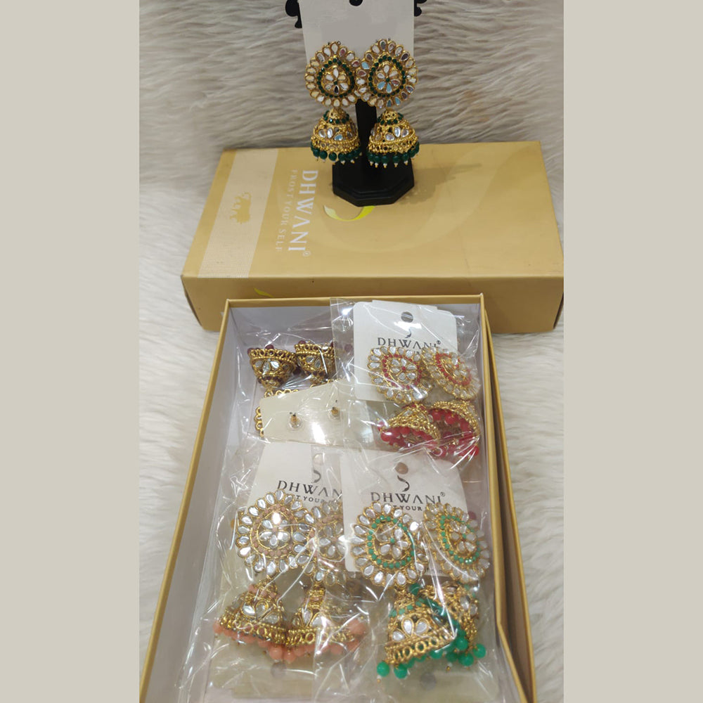 Dhwani Boho Oxidised Plated Mirror And Pearl Jhumki Earrings (Pack of 8)