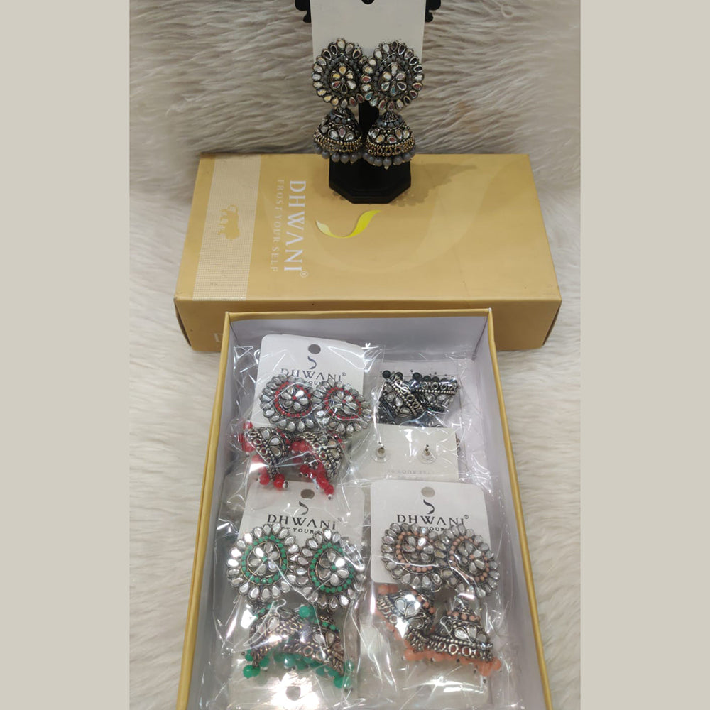 Dhwani Heritage Mirror And Pearl Jhumki Earrings(Pack of 8)