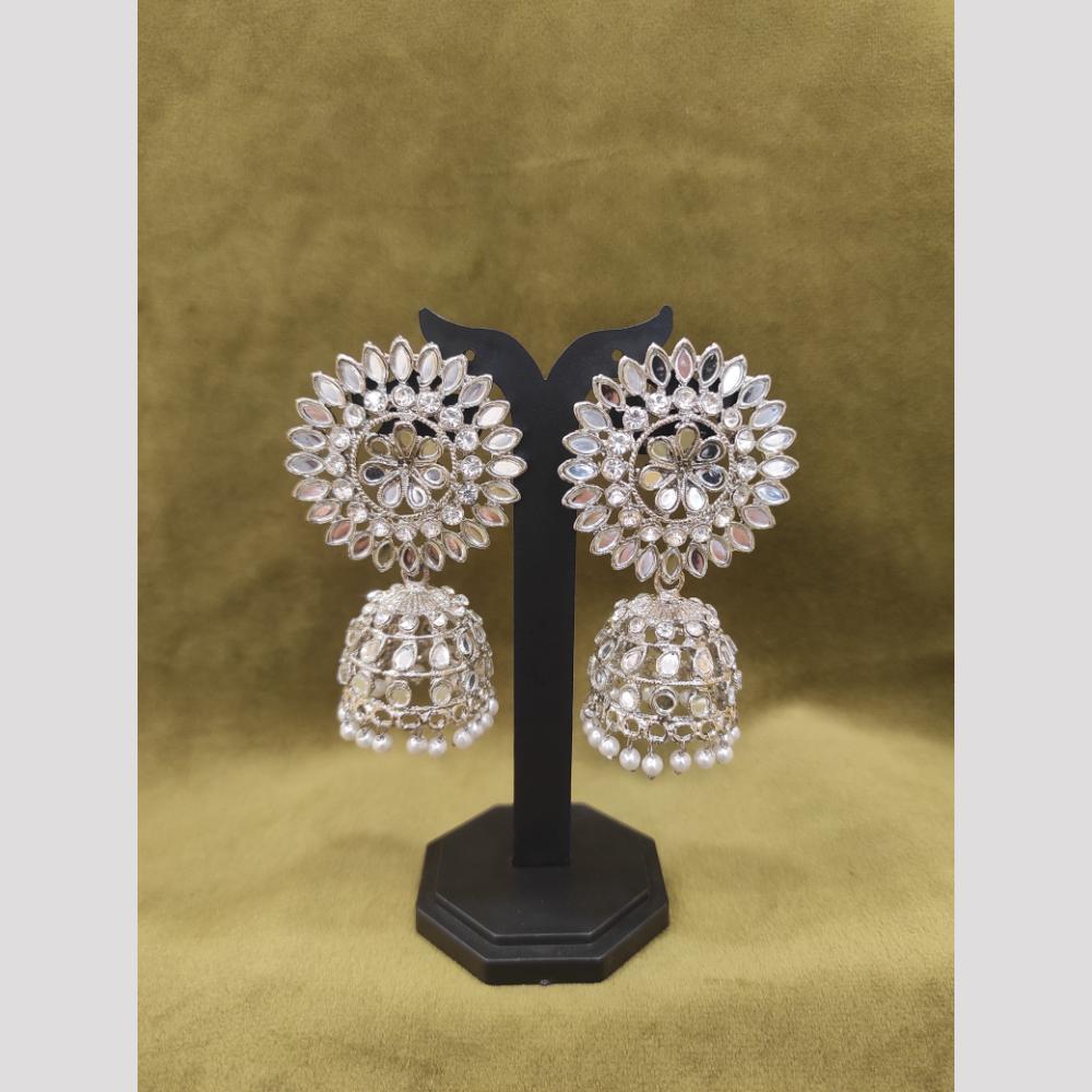 Dhwani Rhodium Plated Austrian Stone And Mirror Beads Jhumki Earrings
