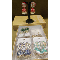 Dhwani Royal Kundan Pearl And Beads Meenakari Jhumki Earrings