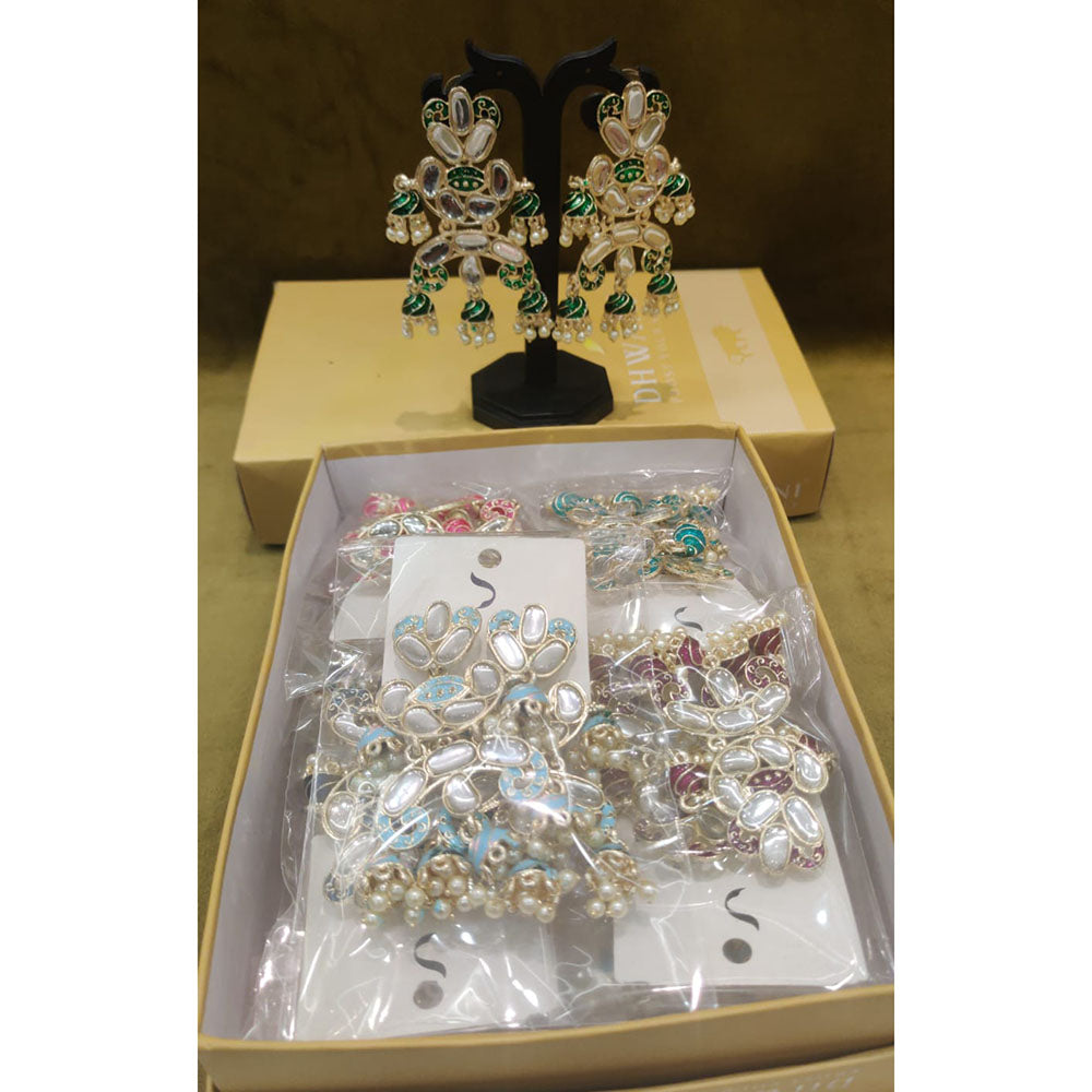 Dhwani Royal Kundan Pearl And Beads Meenakari Jhumki Earrings