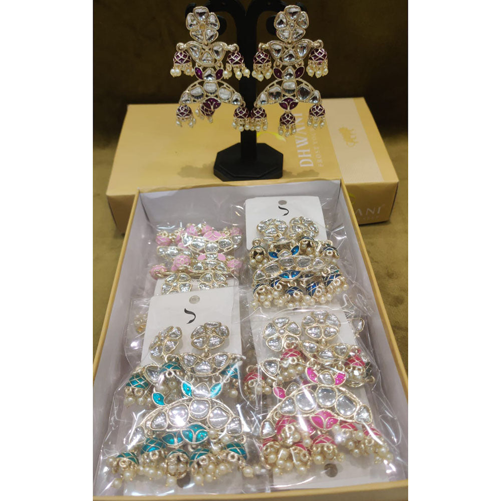 Dhwani Royal Kundan Pearl And Beads Meenakari Jhumki Earrings