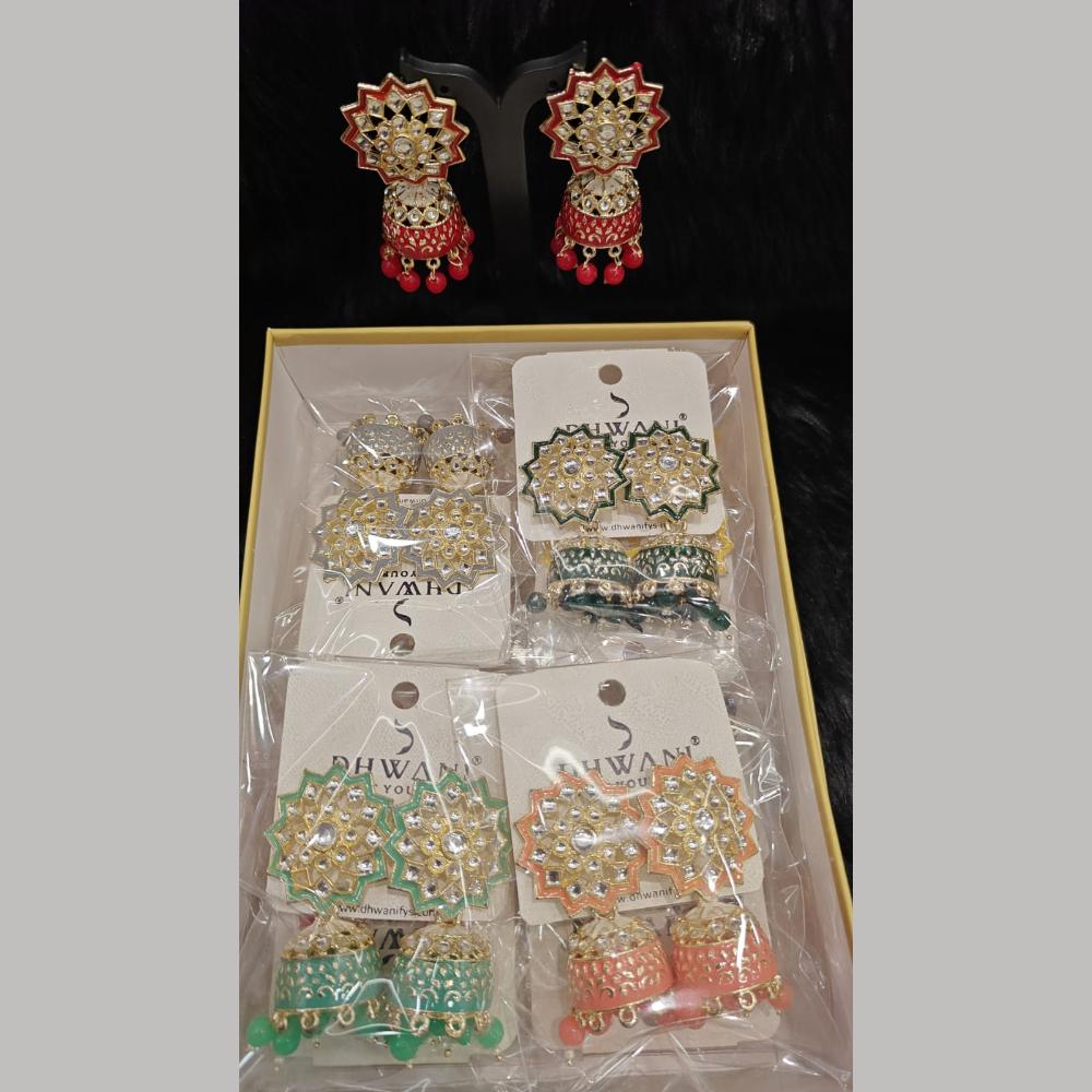 Dhwani Trendy Kundan Stone And Pearl Meenakari Jhumki Earrings