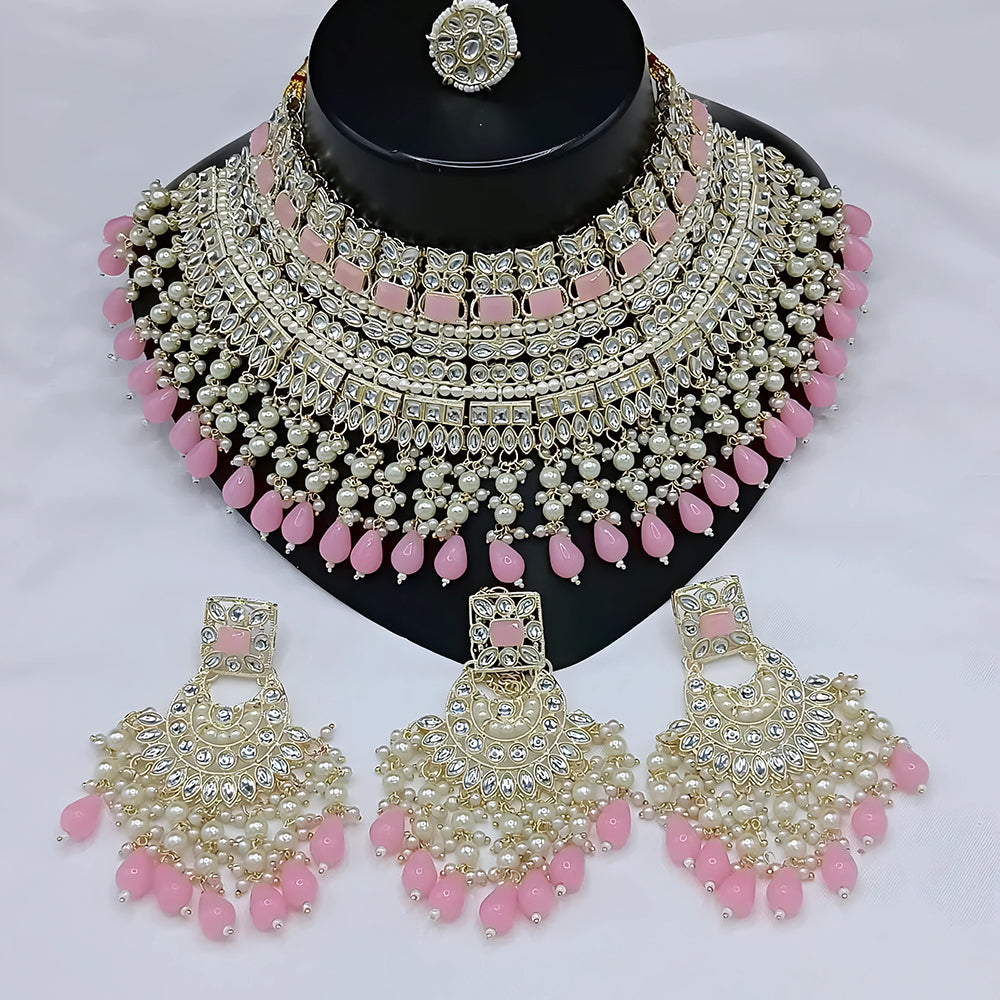 Gehana Mahal Gold Plated Kundan Stone And Beads Necklace Set
