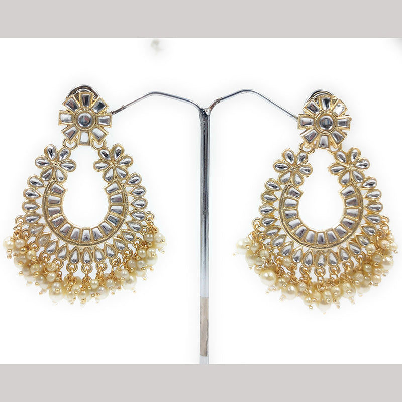 Gehana Mahal Gold Plated Kundan And Pearl Dangler Earrings