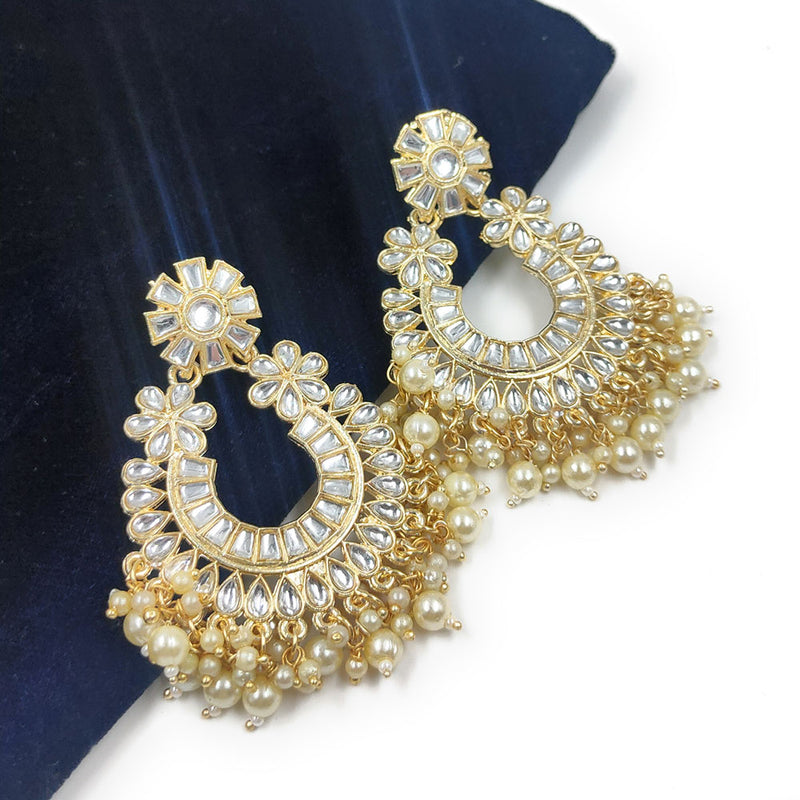 Gehana Mahal Gold Plated Kundan And Pearl Dangler Earrings