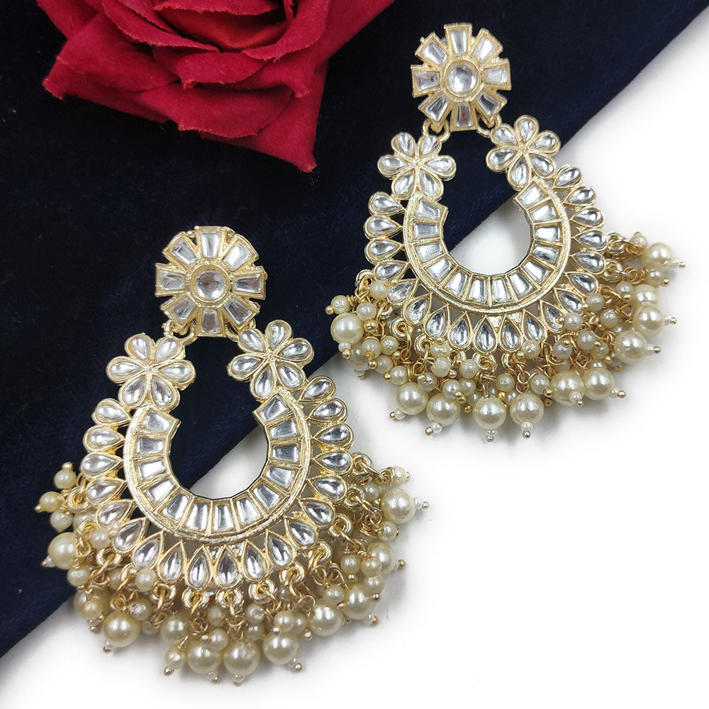 Gehana Mahal Gold Plated Kundan And Pearl Dangler Earrings