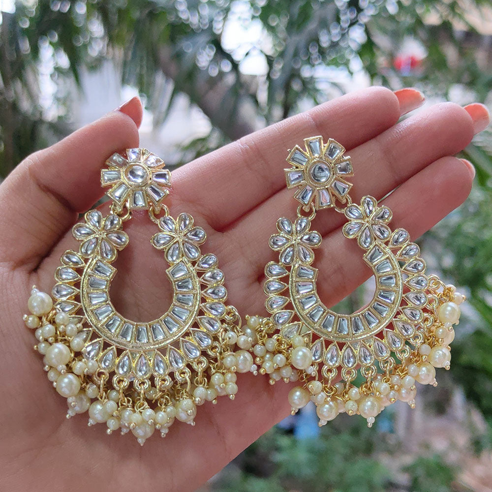 Gehana Mahal Gold Plated Kundan And Pearl Dangler Earrings