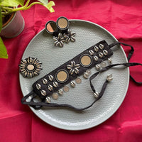 Handmade For Her  Handmade Mirror Choker Necklace Set With Ring