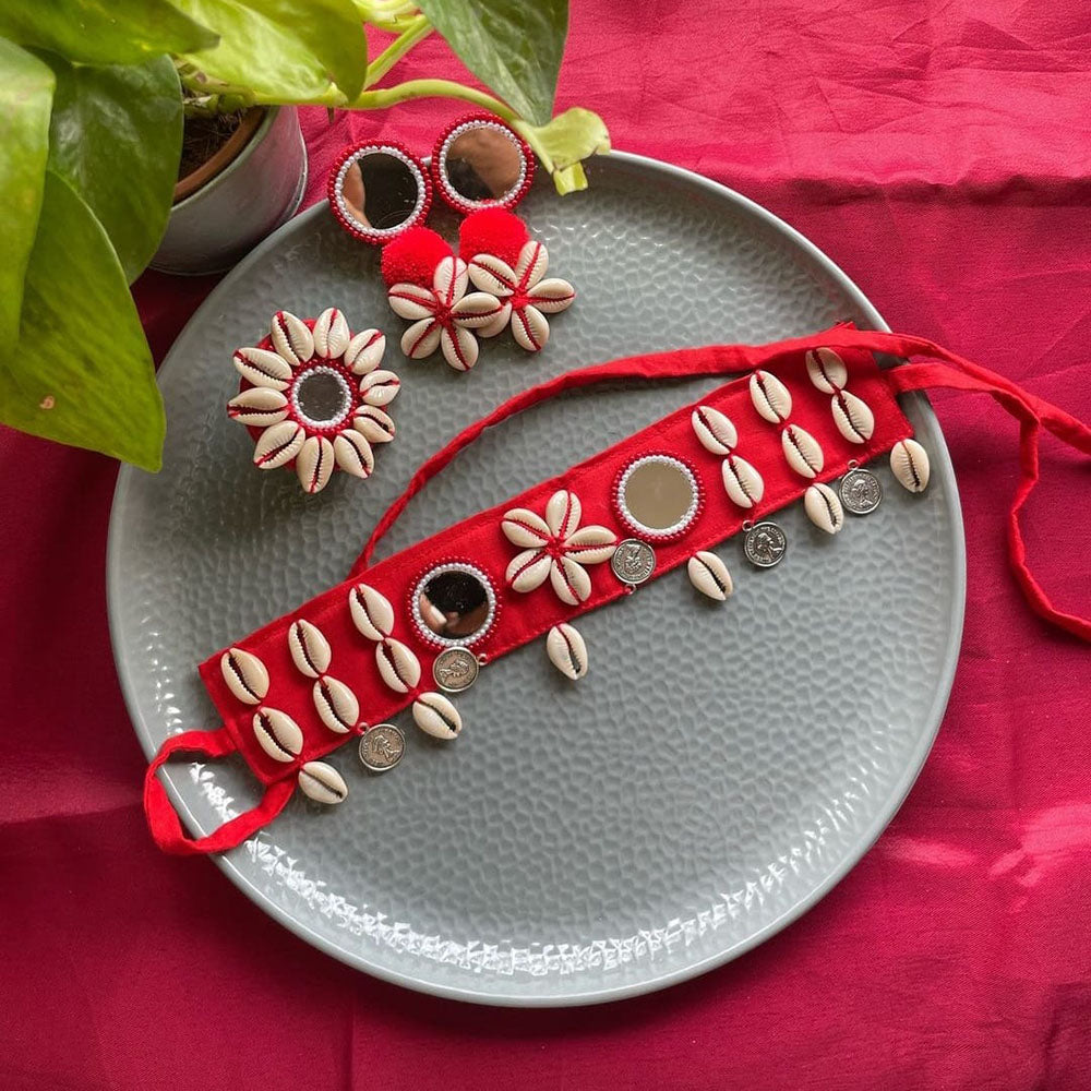 Handmade For Her  Handmade Mirror Choker Necklace Set With Ring