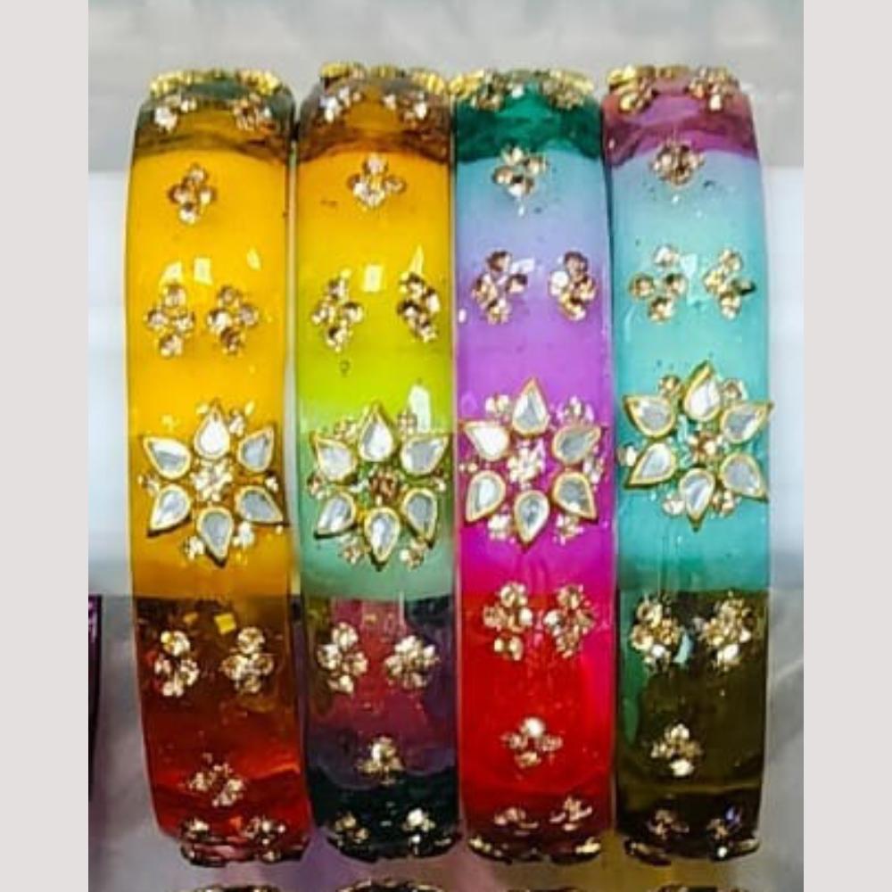 Chitra Bangles Multi Color Glass Bangle (4 Piece In One Box)