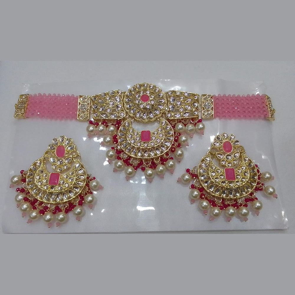 Midas Touch Gold Plated Kundan Stone And Pearl Choker Necklace Set