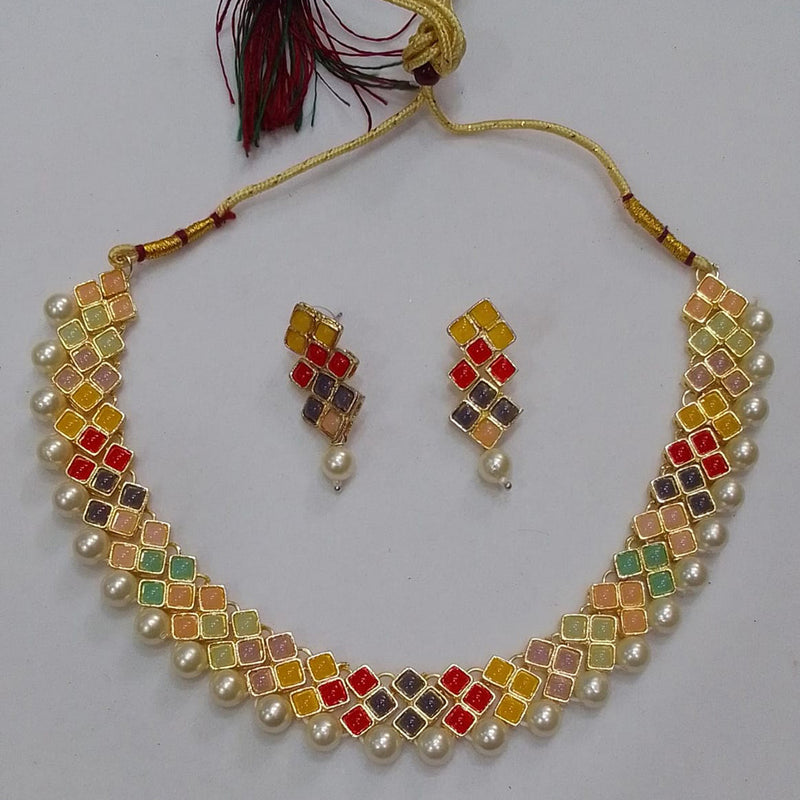 Midas Touch Gold Plated Pota Stone And Pearl  Necklace Set