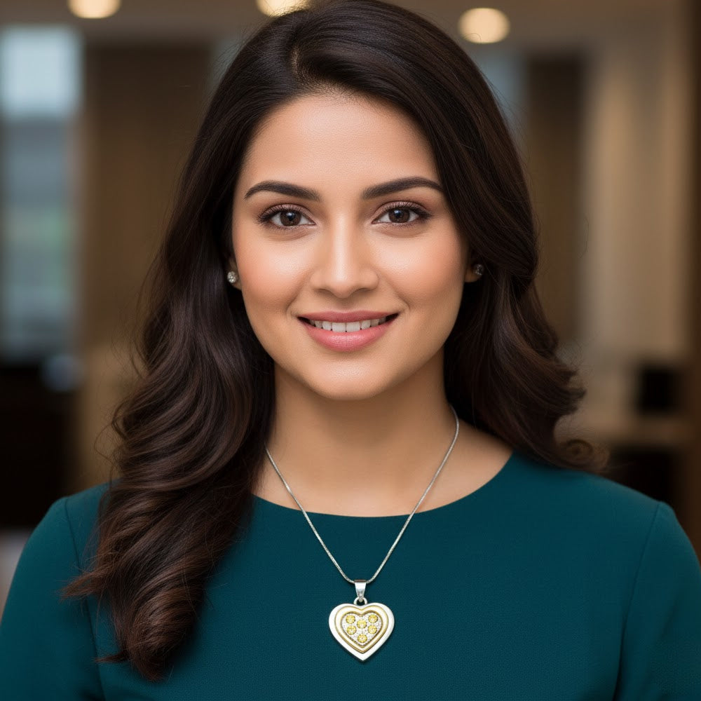 Urthn Heart Shape Austrian Stone Chain Pendant (Pack Of 6)