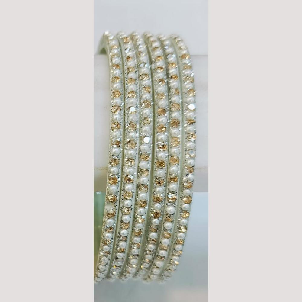 Chitra Bangles Glass Pearl And Austrian Bangle Set (12 Piece In One Box)