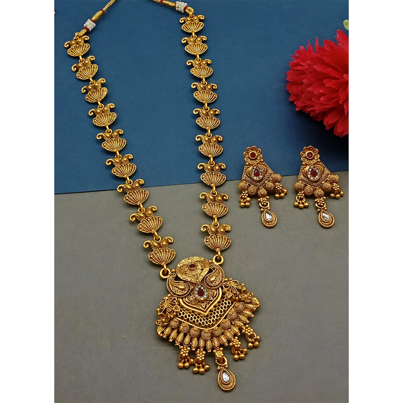 Gehana Mahal Gold Plated Pota Stone Necklace Set