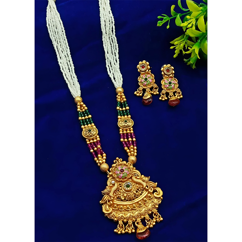 Gehana Mahal Gold Plated Pota Stone And Pearl Necklace Set