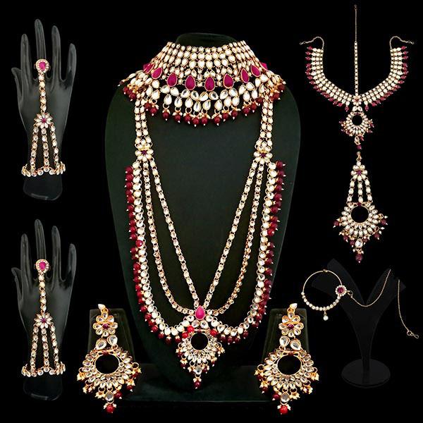 Tip Top Fashions Maroon Beads Kundan Bridal Set - 1002388B