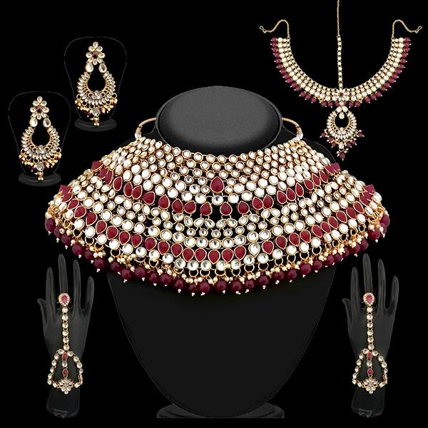 Tip Top Fashions Maroon Beads Kundan Bridal Set - 1002389B