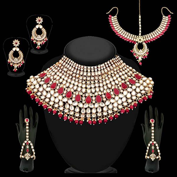 Tip Top Fashions Red Beads Kundan Bridal Set - 1002390A