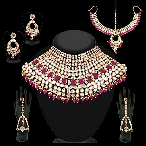 Tip Top Fashions Maroon Beads Kundan Bridal Set - 1002390B