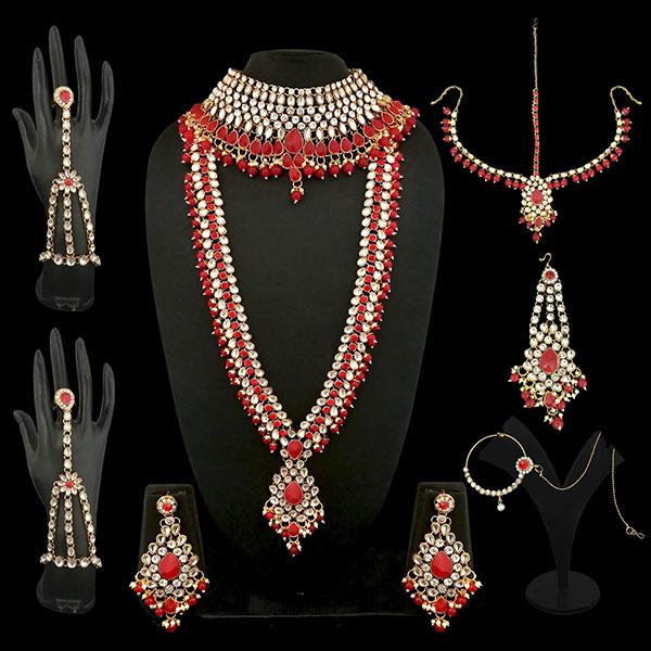 Tip Top Fashions Red Stone Kundan Bridal Set - 1002391A