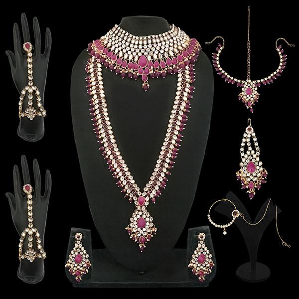 Tip Top Fashions Maroon Stone Kundan Bridal Set - 1002391B