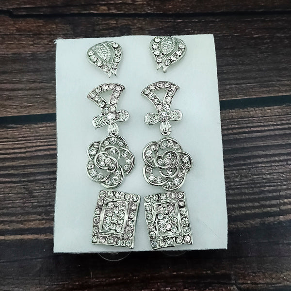Kriaa Set of 4 Pairs Austrian Stone Stud Earrings Combo