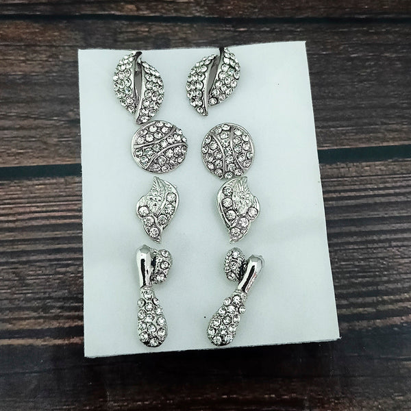 Kriaa Set of 4 Pairs Austrian Stone Stud Earrings Combo  - 1004765