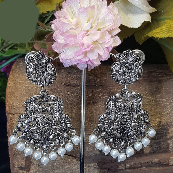 Indian Oxidized Silver Stylish Big Jhumka Jhumki Earrings With White Beads  | eBay