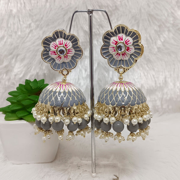 Matchit Gold Plated Meenakari Jhumki Earrings - JW-10101058GY