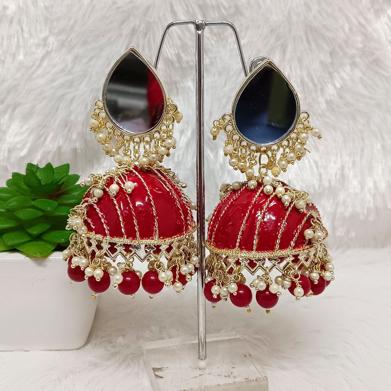 Bhavi Jewels Gold Plated Mirror & Meenakari Jhumki Earrings