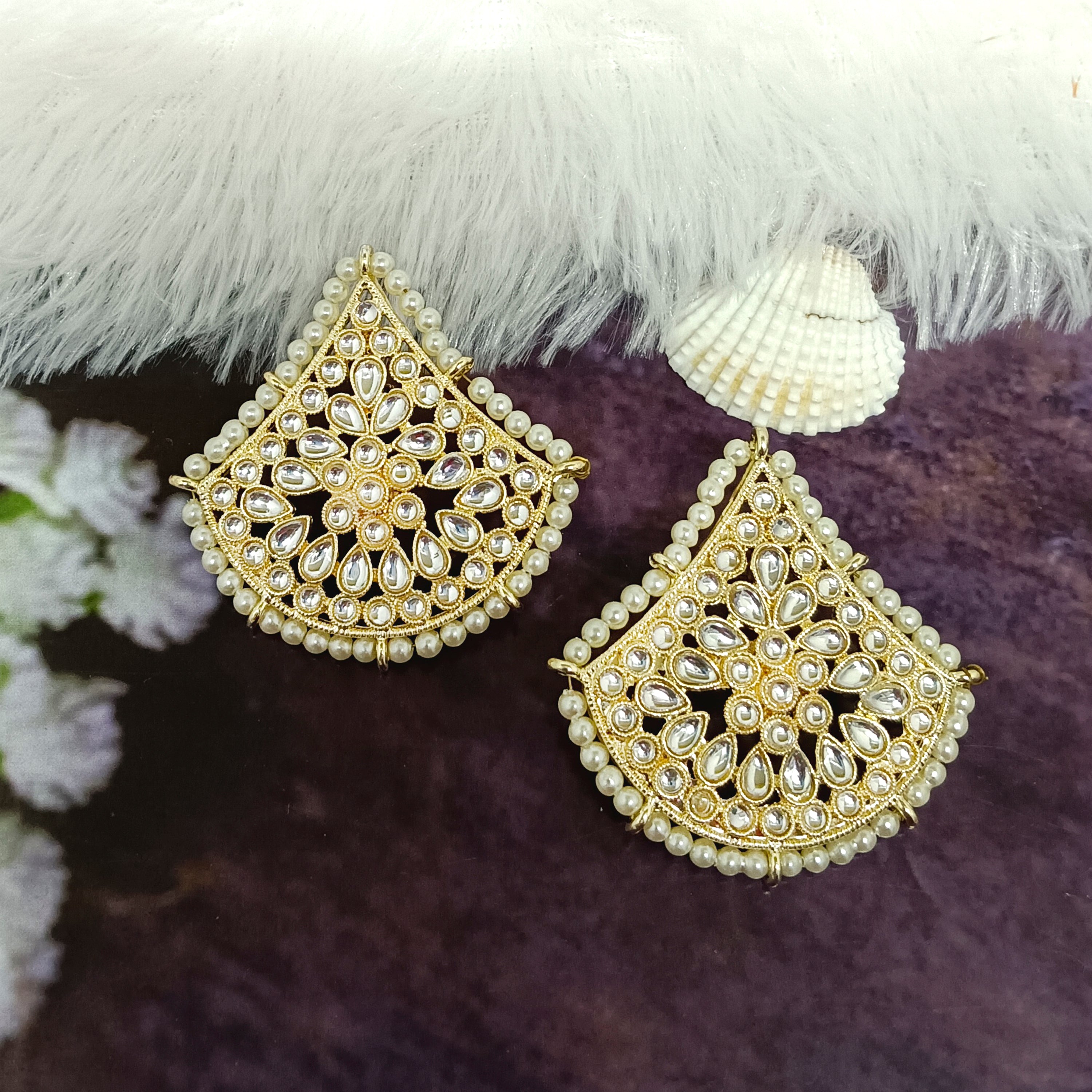 Bhavi Jewels Gold Plated Kundan Stone Dangler Earrings