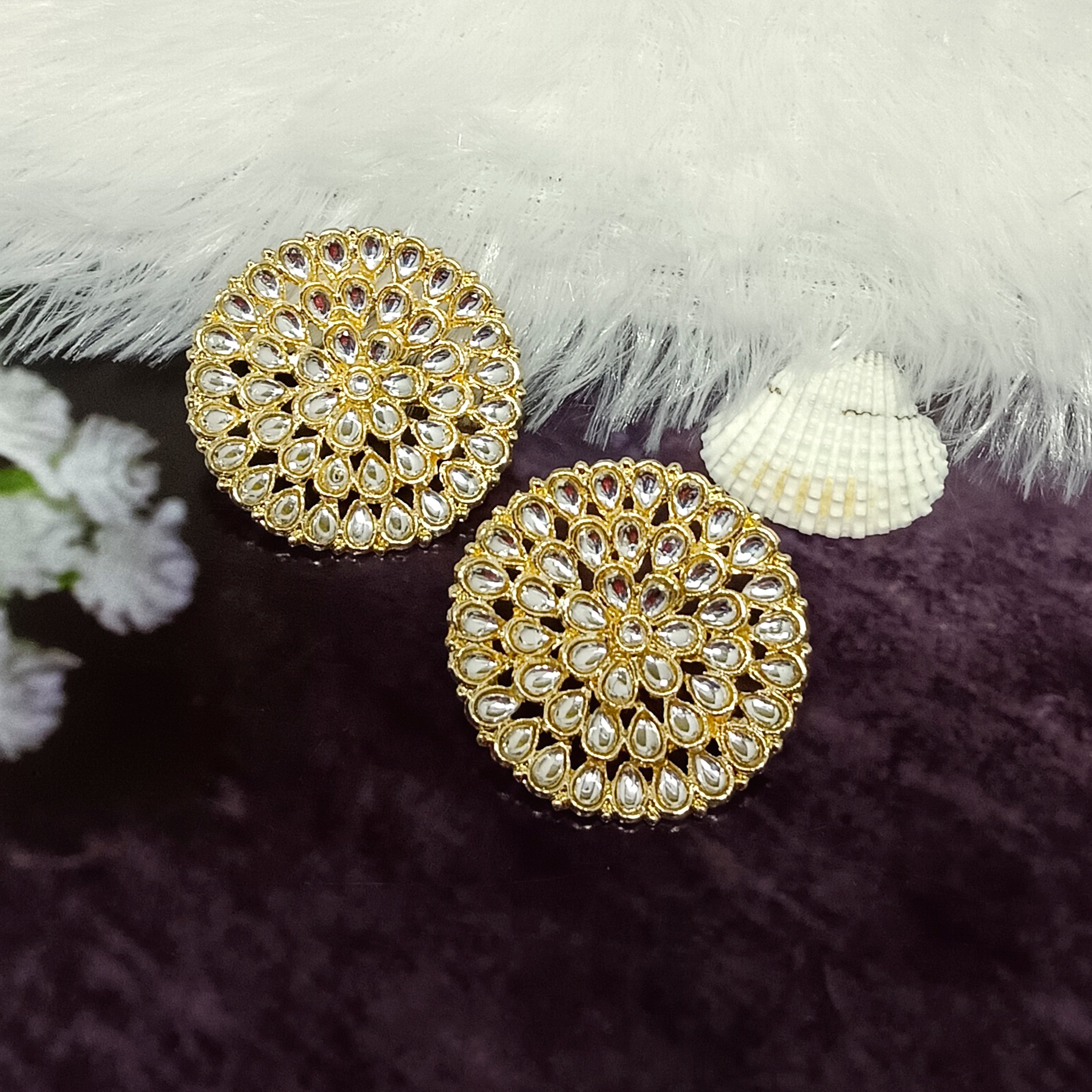 Bhavi Jewels Gold Plated Kundan Stone Stud Earrings