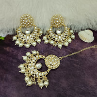 Bhavi Jewels Gold Plated Kundan Dangler Earrings With Maang Tikka