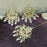 Bhavi Jewels Gold Plated Kundan Dangler Earrings With Maang Tikka