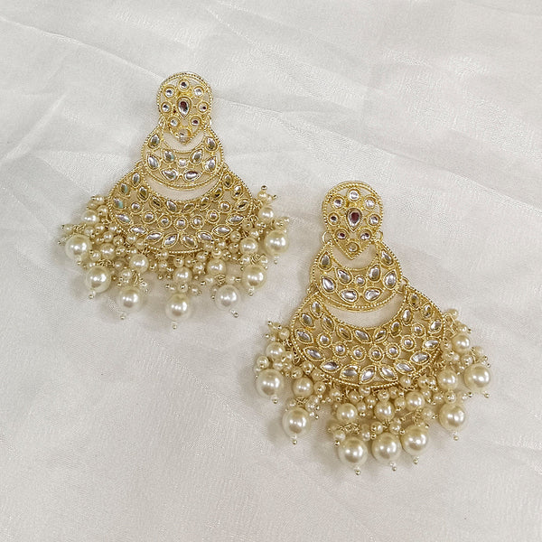 Matchit Kundan Stone Gold Plated Dangler Earrings - JW-10101096WH