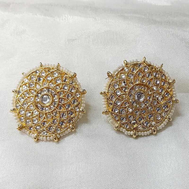 Matchit Kundan Stone Gold Plated Stud Earrings - JW-10101112WH