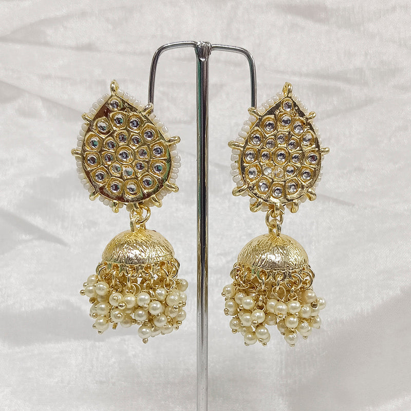 Matchit Kundan Stone Gold Plated Jhumkis Earrings - JW-10101114WH