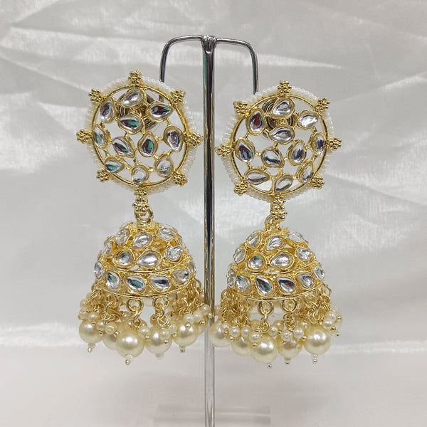 Matchit Kundan Stone Gold Plated Jhumkis Earrings - JW-10101121WH