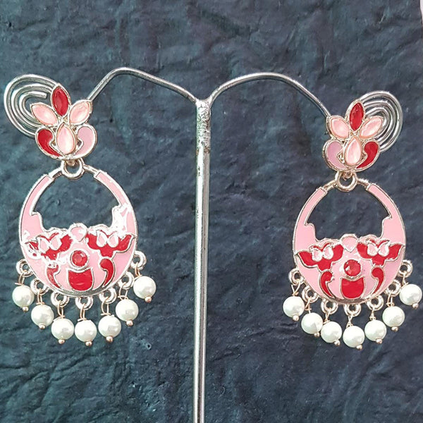 Shreeji Silver Plated Meenakari Dangler Earrings